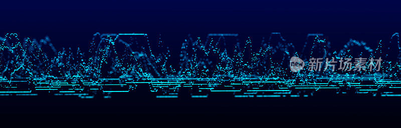 抽象动感音乐波。技术背景。声音均衡器与蓝线。股票、交易所或加密货币图表。3 d渲染。